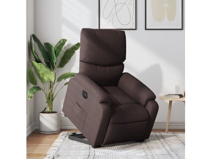 Elektrické zvedací polohovací křeslo tmavě hnědé textil 3204853