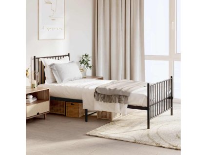 Kovový rám postele s hlavovým a nožním čelem černý 90 x 190 cm 350874