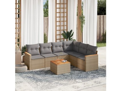 7dílná zahradní sedací souprava a podušky mix béžové polyratan 3226010