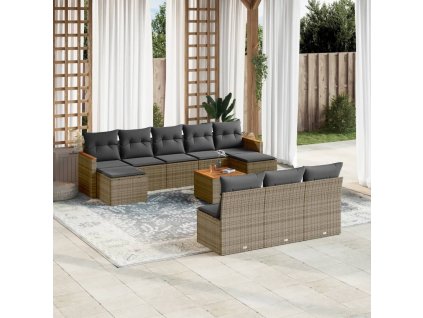 11dílná zahradní sedací souprava s poduškami šedá polyratan 3226396