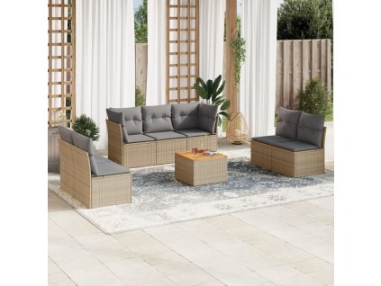 8dílná zahradní sedací souprava a podušky mix béžové polyratan 3255898