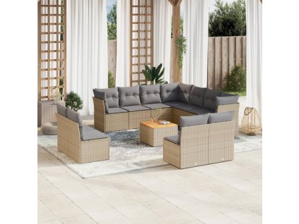 12dílná zahradní sedací souprava a podušky mix béžové polyratan 3256038