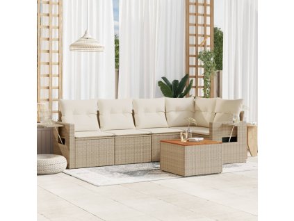 6dílná zahradní sedací souprava s poduškami béžová polyratan 3256884