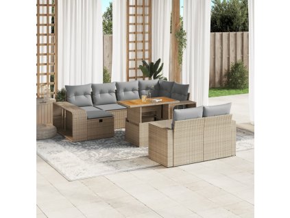 11dílný zahradní sedací souprava s poduškami béžový polyratan 3276515
