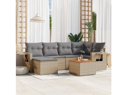 7dílná zahradní sedací souprava a podušky mix béžové polyratan 3256997