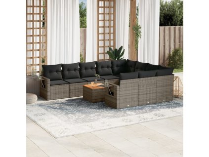 11dílná zahradní sedací souprava s poduškami šedá polyratan 3257075