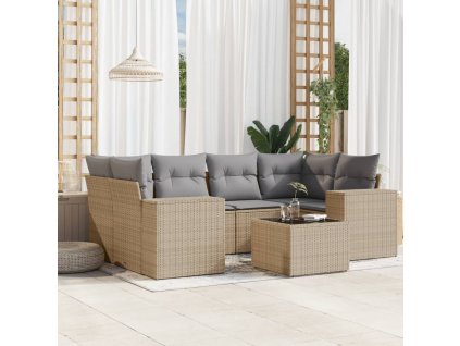 7dílná zahradní sedací souprava s poduškami béžová polyratan 3254656