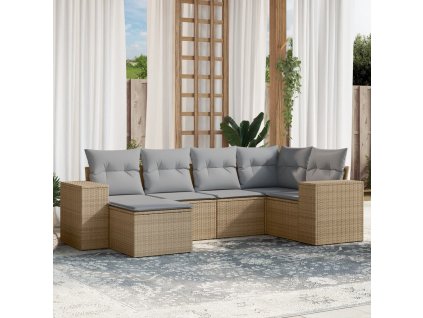 6dílná zahradní sedací souprava s poduškami béžová polyratan 3255196