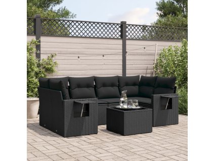 7dílná zahradní sedací souprava s poduškami černá polyratan 3219914