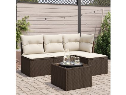 5dílná zahradní sedací souprava s poduškami hnědá polyratan 3217513