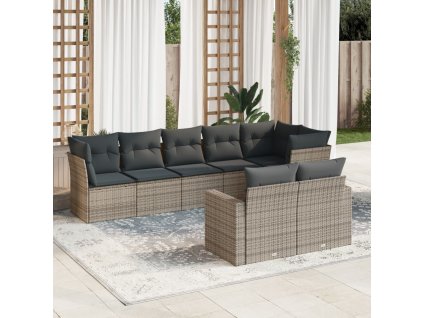 8dílná zahradní sedací souprava s poduškami šedá polyratan 3219210