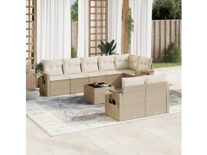 9dílná zahradní sedací souprava s poduškami béžová polyratan 3220427