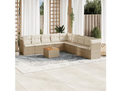 10dílná zahradní sedací souprava s poduškami béžová polyratan 3223692