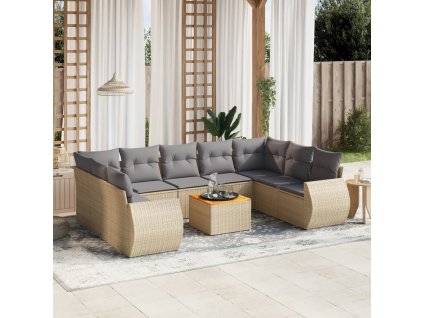 10dílná zahradní sedací souprava s poduškami béžová polyratan 3257480