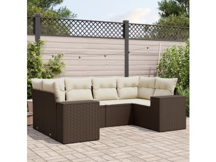 6dílná zahradní sedací souprava s poduškami hnědá polyratan 3255320