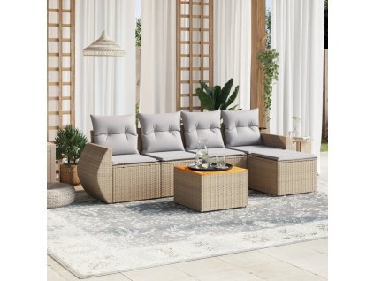 6dílná zahradní sedací souprava s poduškami béžová polyratan 3257312