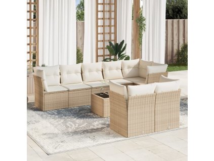 9dílná zahradní sedací souprava s poduškami béžová polyratan 3217918
