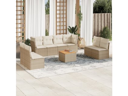 9dílná zahradní sedací souprava s poduškami béžová polyratan 3223580