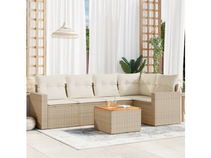 6dílná zahradní sedací souprava s poduškami béžová polyratan 3224112