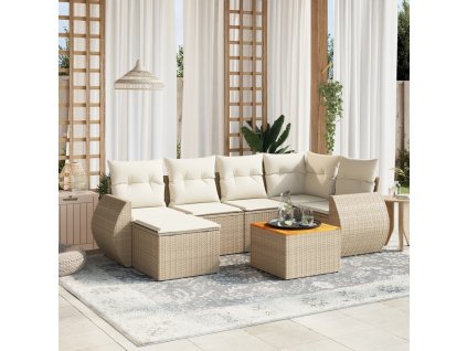 7dílná zahradní sedací souprava s poduškami béžová polyratan 3257437
