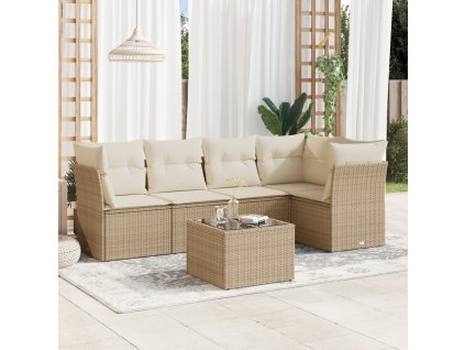 6dílná zahradní sedací souprava s poduškami béžová polyratan 3217608