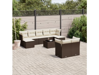 10dílná zahradní sedací souprava s poduškami hnědá polyratan 3250162
