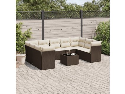 10dílná zahradní sedací souprava s poduškami hnědá polyratan 3249982