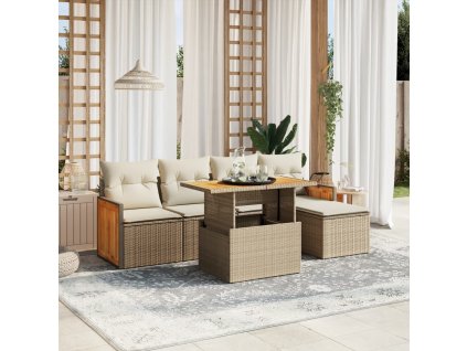 6dílná zahradní sedací souprava s poduškami béžová polyratan 3273935