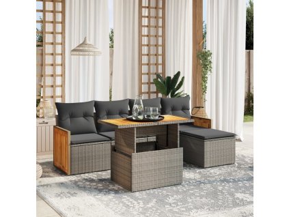 6dílná zahradní sedací souprava s poduškami šedá polyratan 3273937