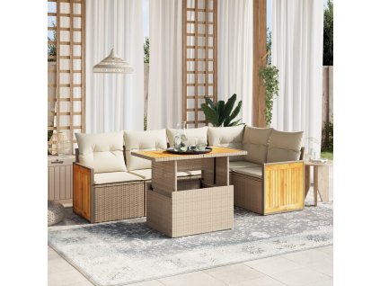 6dílná zahradní sedací souprava s poduškami béžová polyratan 3273949