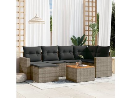 7dílná zahradní sedací souprava s poduškami šedá polyratan 3256557