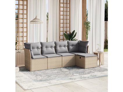 5dílná zahradní sedací souprava a podušky mix béžové polyratan 3263135