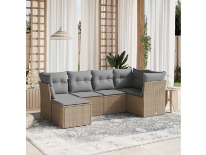 6dílná zahradní sedací souprava a podušky mix béžové polyratan 3263175