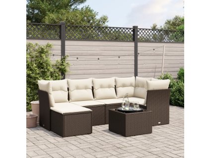 7dílná zahradní sedací souprava s poduškami hnědá polyratan 3263189
