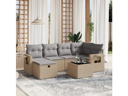 7dílná zahradní sedací souprava a podušky mix béžové polyratan 3263805