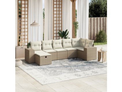 7dílná zahradní sedací souprava s poduškami béžová polyratan 3264434