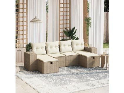 6dílná zahradní sedací souprava s poduškami béžová polyratan 3264474
