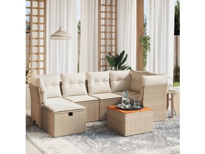 7dílná zahradní sedací souprava s poduškami béžová polyratan 3264726