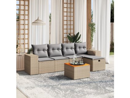 6dílná zahradní sedací souprava a podušky mix béžové polyratan 3265168