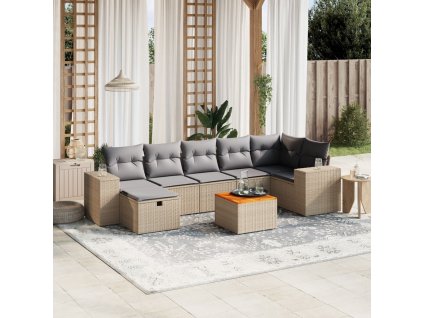 8dílná zahradní sedací souprava a podušky mix béžové polyratan 3265182