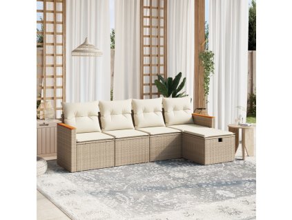 5dílná zahradní sedací souprava s poduškami béžová polyratan 3265286