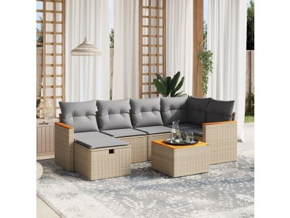 7dílná zahradní sedací souprava a podušky mix béžové polyratan 3265308