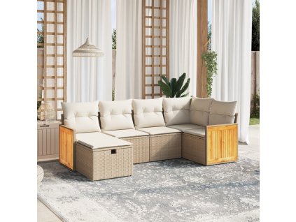 6dílná zahradní sedací souprava s poduškami béžová polyratan 3265734