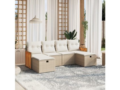 6dílná zahradní sedací souprava s poduškami béžová polyratan 3265776