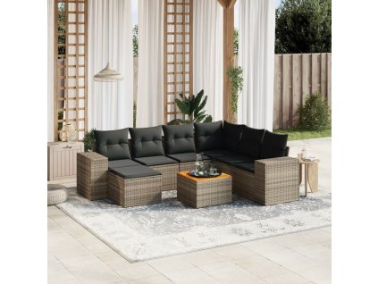 8dílná zahradní sedací souprava s poduškami šedá polyratan 3225563