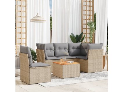 6dílná zahradní sedací souprava a podušky mix béžové polyratan 3255975
