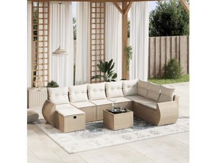 9dílná zahradní sedací souprava s poduškami béžová polyratan 3264214