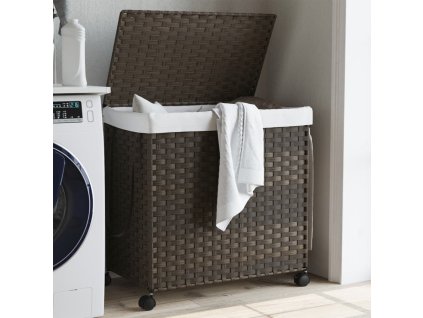 Koš na prádlo s kolečky tmavě hnědý 60 x 35 x 60,5 cm ratan 372040
