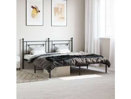Kovový rám postele s čelem černý 183 x 213 cm 374344