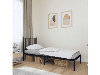Kovový rám postele s čelem černý 75 x 190 cm 350854